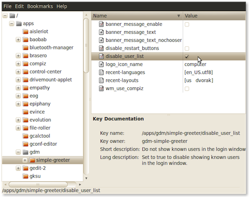disable ubuntu login user list
